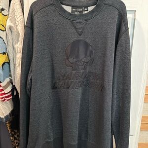 Harley-Davidson Men's Dark Gray Embossed Skull Crewneck Sweater